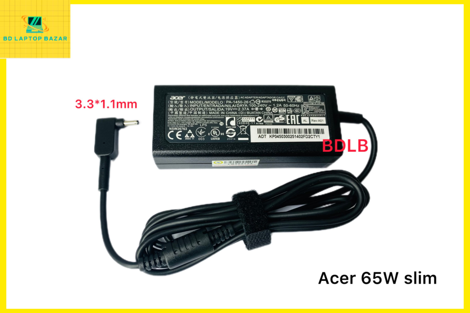 Acer swift 3 Adapter Thin Port 19V 3.42A 65W Slim pin (3.3*1.1mm) ORIGINAL ADAPTER